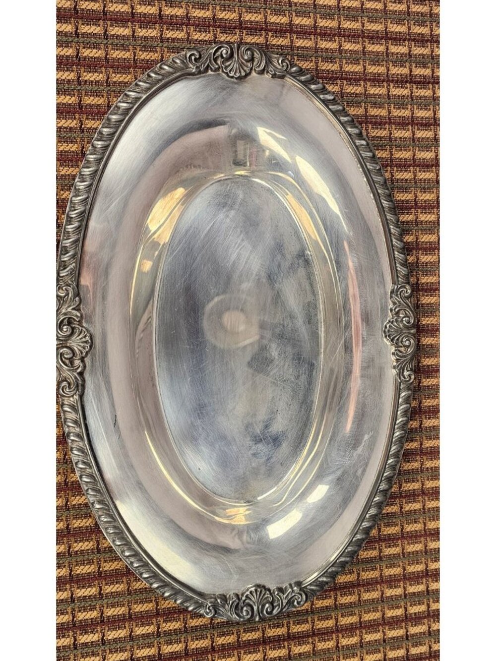 Vintage Silver-Plated Oval Serving Platter With Ornate Floral Rim 11.5" X 8.5" X